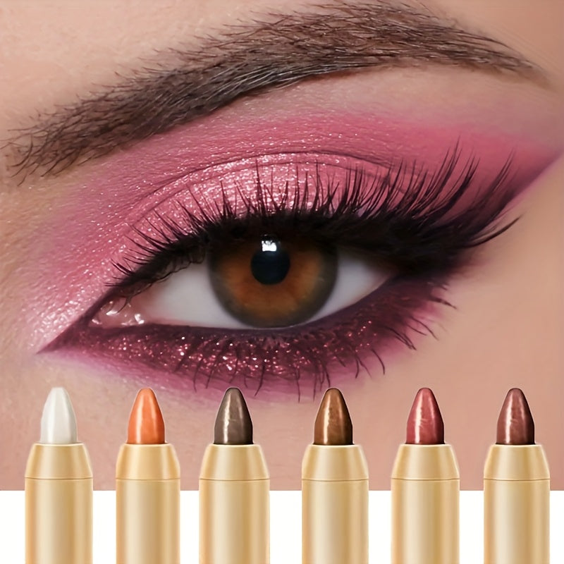 6pcs Dual-Ended Shimmery Eyeshadow Stick - Shimmering Pink & Purple Highlighter, Long-Lasting Waterproof Eye Makeup in Matte & Metallic Finishes